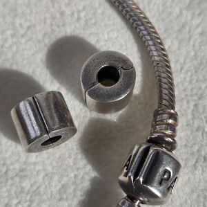 2 Pandora Sterling Silver 925 plain Smooth Stopper Clip Charm #790138 | Retired
